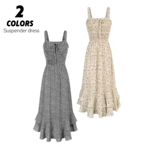 GRACE KARIN Women's 2025 Summer Floral Boho Dress Square Neck Strapped Swing A Line Sundress Beach Long Maxi Outfits