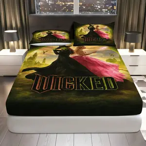 3Pcs Wicked Fantasy Musical Fitted sheet Three Piece Set (1*Fitted Sheet+2*Pillowcases, Coreless), Halloween theme, Drama Art Bedding Set, Mattress protector Soft, Breathable