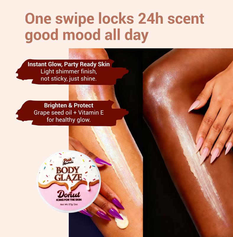 Instantly Silky-Smooth Body Glow Cream - Hydrating Body Glaze Infused with Macadamia Seed Oil & Beeswax, Perfect for Daily Use & Special Occasions, Donut Vanilla Scent for Luminous Skin Finish, 57g Body Glaze