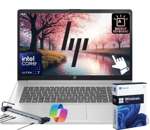 HP Touchscreen 17.3" Laptop Computer, 12-core Intel Core Ultra 7 255U Processor, Windows 11 Pro,Laptop 32GB RAM 2TB SSD,Intel Graphics, Backlit Keyboard,Silver,w/Accessory