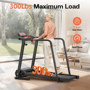LIVIVOX Foldable Treadmill with 2.5HP Quiet Motor & 300lbs Capacity Safe Treadmill for Seniors Extra Long Handrails Shock Absorption Large Anti-Slip Belt Home Use