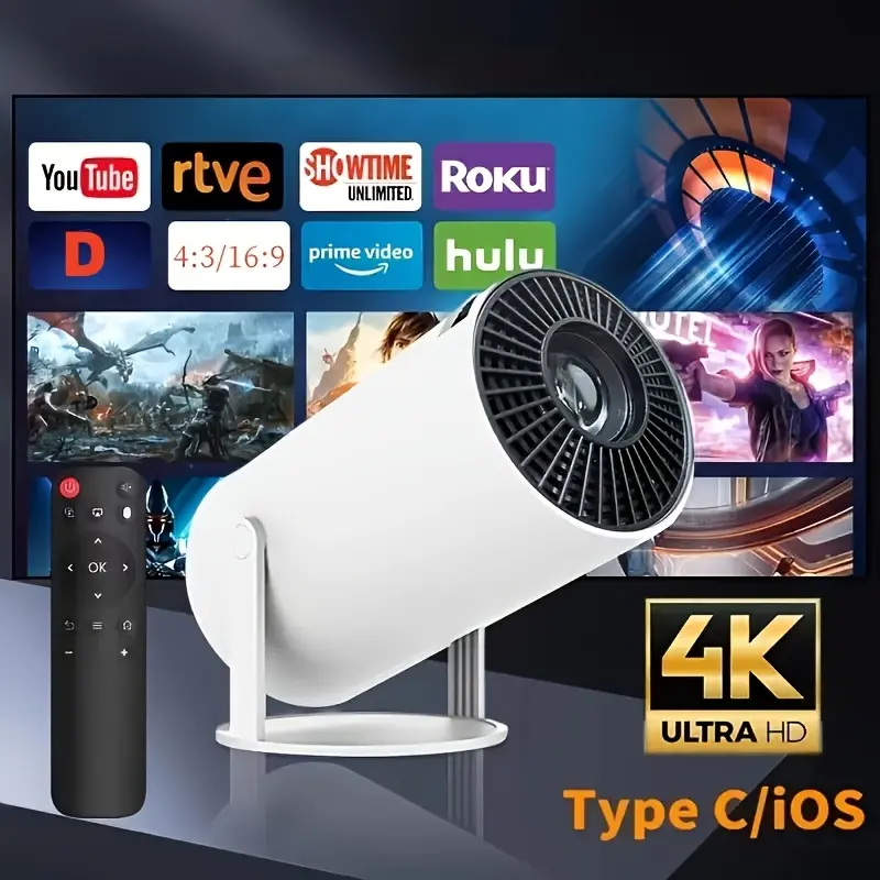4K Mini Projector, Ultra-Portable with Sharp Display, Smart WiFi & Wireless, Adjustable Screen, 180° Rotation, USB Powered Audio