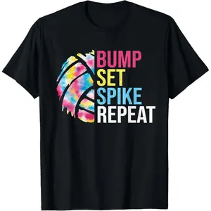 Bump Set Spike Repeat Volleyball Shirt for Girls Teens Men Women T-Shirt Cotton Tee
