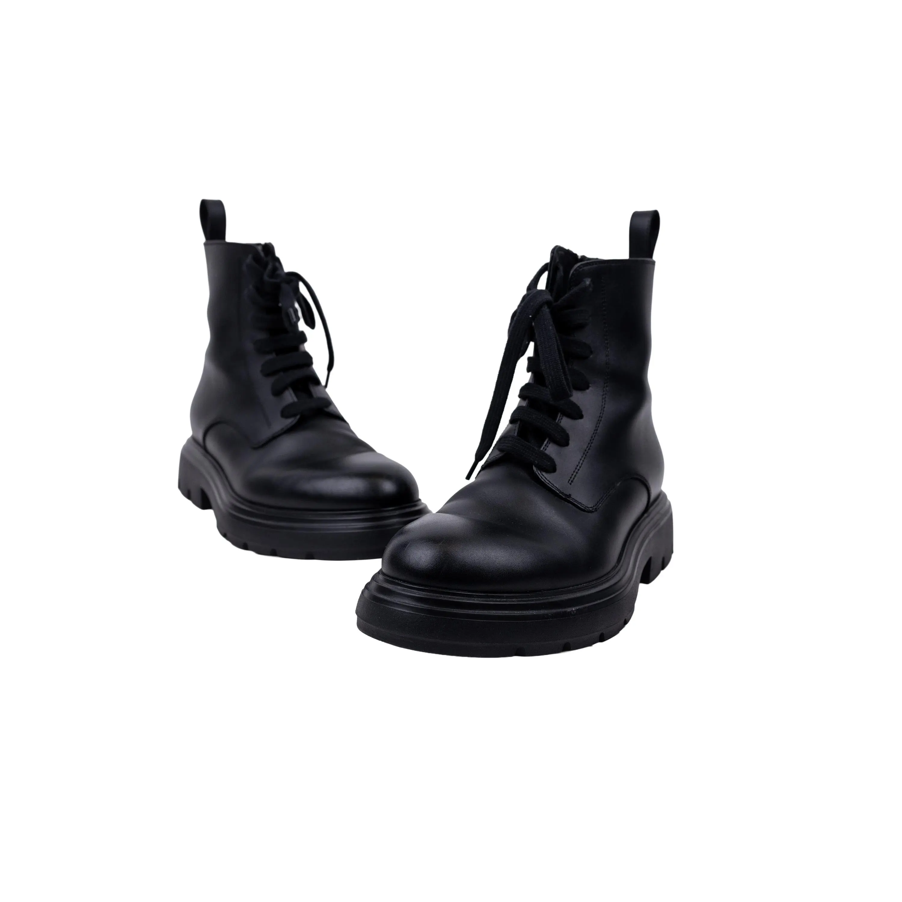 Salvatore Ferragamo Black Leather Lug Combat Boots Size 7