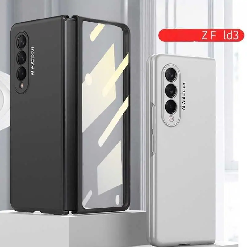 For Samsung Fold3 Phone Case Ultra-Thin Solid Color Full Cover Foldable Screen Case For Samsung W22 Case-Film 2-in-1 Shockproof HNR47PL