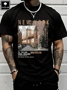 Unisex American Vintage Casual Streetwear Style Oversized Light Short Sleeve Round Neck T-Shirt, New York City Print, Heavy Cotton Breathable Fabric, Tee