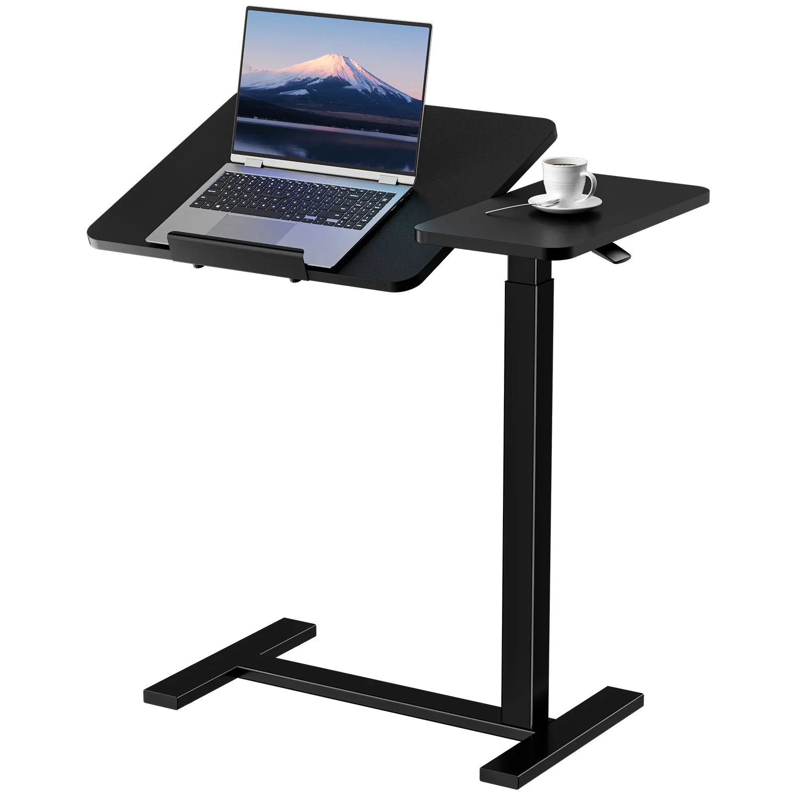 Sweetcrispy Rectangular Adjustable Bedside Standing Desk with Wheels, Portable 0°–70° Tilt Top Height Tray Mobile Rolling Laptop Table, 15kg Capacity, Flat-Locking, 1.38" Slide Fit, H-Shaped Base Adjustable Standup Workstation Bedroom Furniture