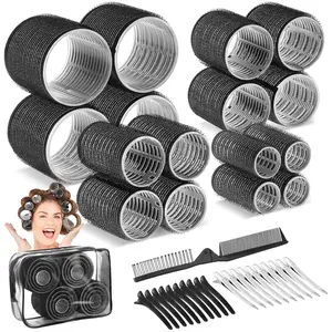 4 Sizes Rollers Hair Curlers for Women, 38 count Set Hair Rollers Heatless 25mm 36mm 48mm 60mm Self Grip Hair Rollers with Clips, Curlers for Long Short Thick Thin Hair Bangs, Black