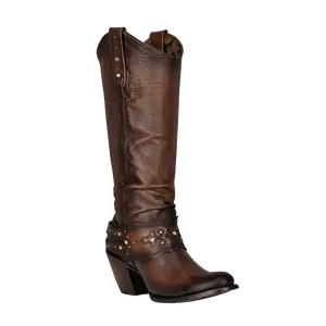 Cuadra Ladies Laser & Crystal Brown Round Toe Boots CU581