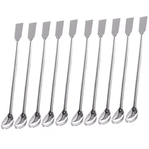 10PCS 2-in-1 Stainless Steel Double-Sided Lab Spoon-Spatula, Science Tool with Deep Cups, Kitchen & Bartending Essential Sampling Mixing Cutlery