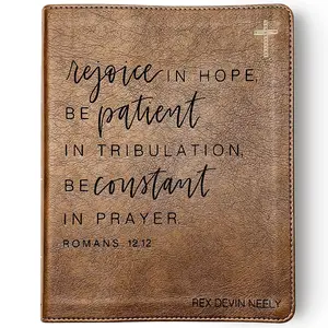 Personalized NIV Journaling Bible - Brown, Gold Cross - Rejoice in Hope - Hand Lettered and Engraved