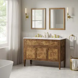 Modway Elysian 48" Wood Double Sink Bathroom Vanity in White Brown