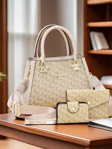 Women's Fashionable Geometric Pattern Handbag & Wallet & Clutch Bag, Casual Versatile Shoulder Bag Set for Daily Used, Trendy High-quality Daily Commuting Bag