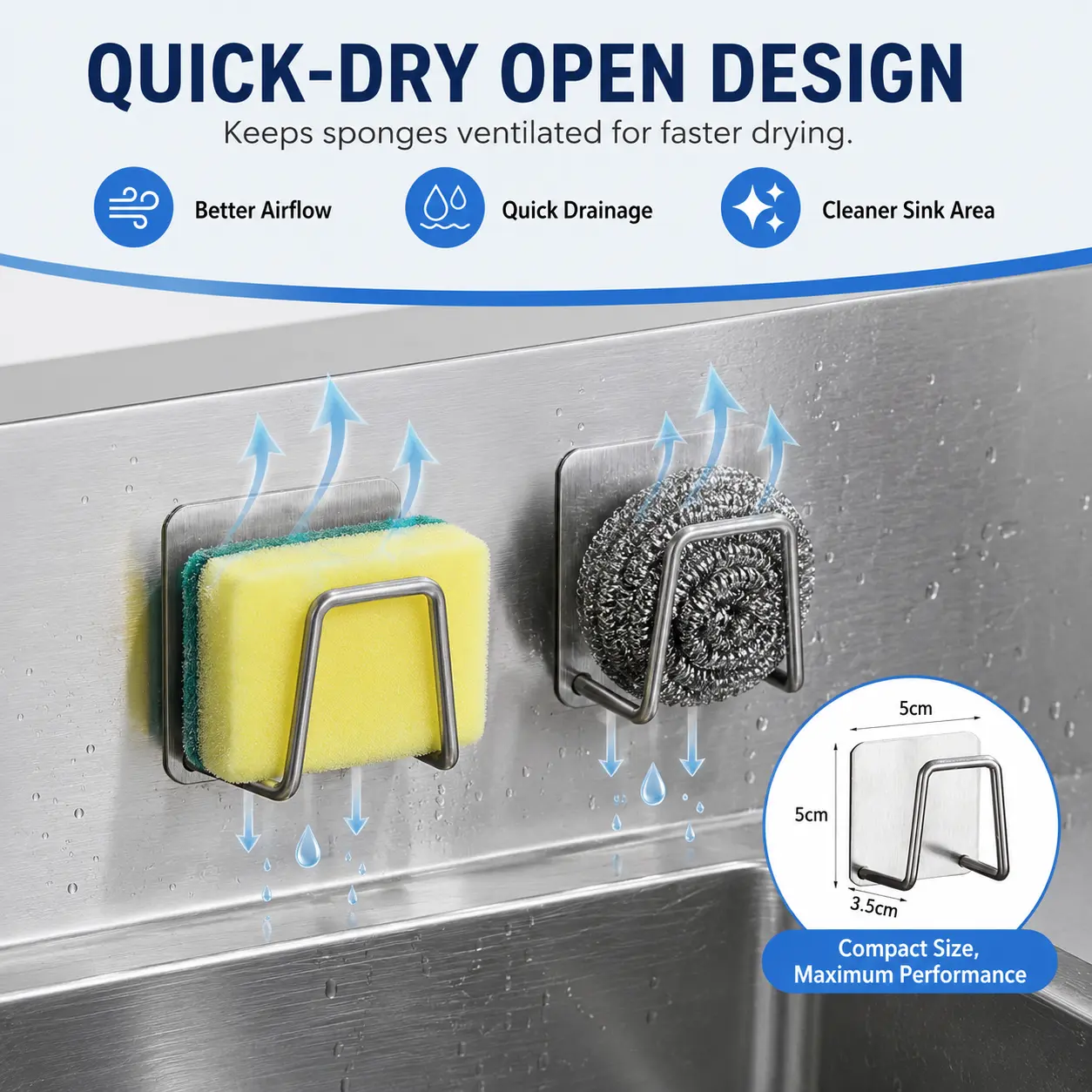 4/8 PACK Sponge Holders for Kitchen Sink Adhesive Sponge Holder Sink Caddy Stainless Steel Rust Proof Waterproof, Quick Drying - MM2