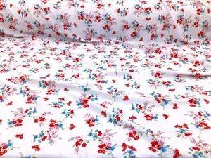 Bullet Printed Liverpool Textured Fabric Stretch White Red Blue Green Floral V43