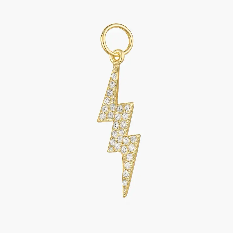 Gold Plated Lightning Bolt Sparkle Charm, Pendant Chain, Personalized Custom Pendant Necklace, Daily Wear Fashion Costume Jewelry Accessory, Personalized Pendant Necklace