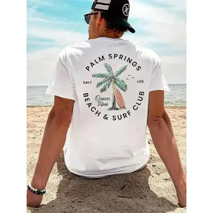 Men's Round Neck USA Flag Pattern Short Sleeve T-Shirt, Ideal for Summer Outdoor Activities, Fitted Knit Fabric, Trendy H-Type Silhouette, Casual Tropical