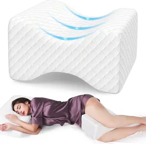 Memory Foam Knee Pillow for Side Sleepers, Support Leg Pillow for Side Sleeping, Smooth Spine Alignment Pillow, Cushion for Hip, Back, Sciatica, Knee, Joints Pain Relief, White