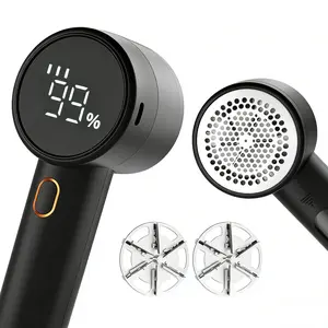 Fabric Shaver, Lint Remover Rechargeable, Electric Portable Sweater Defuzzer with 3 Speeds, 6 Leaf Blades, Digital LED Display to Remove Pilling for Clothes, Furniture, Sweater, Couch, Blanket