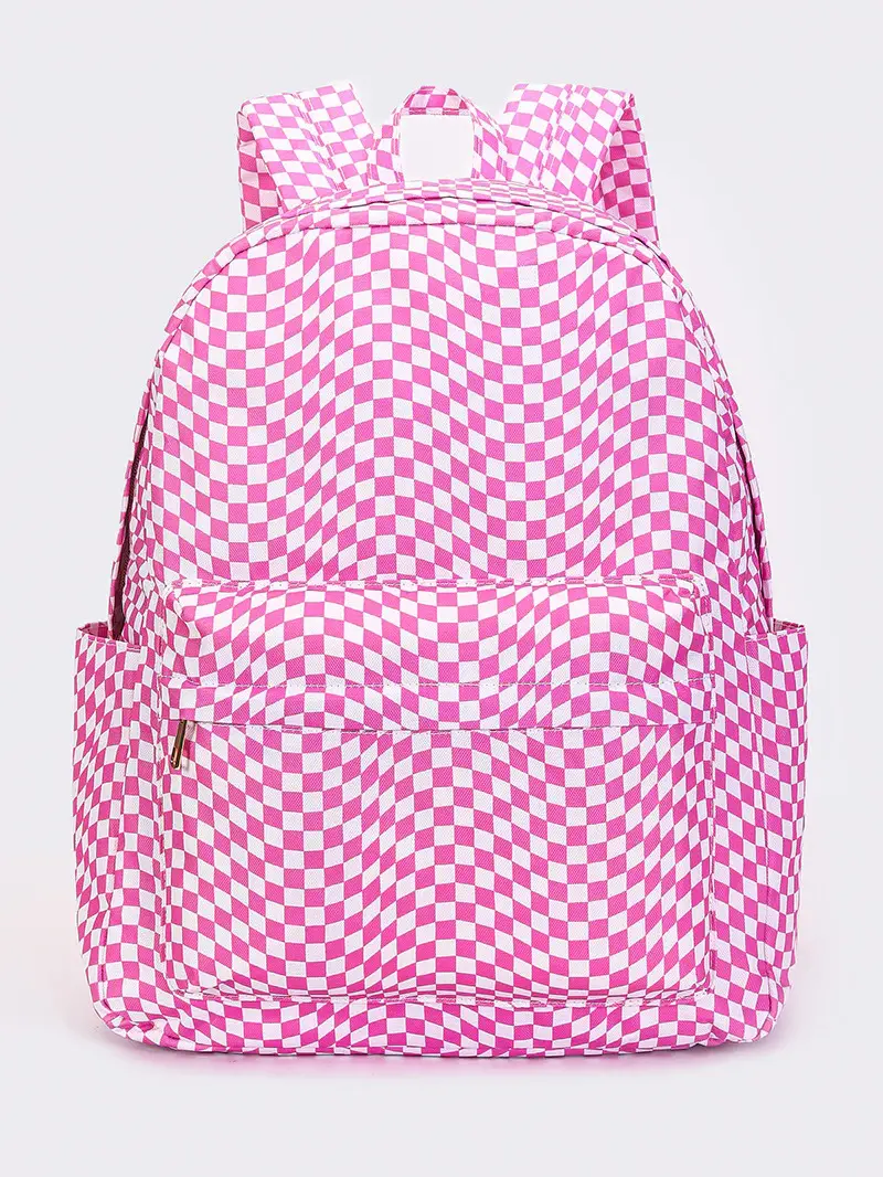 Kids' Pink Plaid Pattern Backpack, Backpack for School with Zip Closure