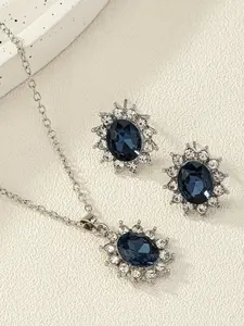 Vintage Sunflower Jewelry Set for Women, Zinc Alloy with Gemstones, Includes Necklace and Earrings, Multiple Colors Available