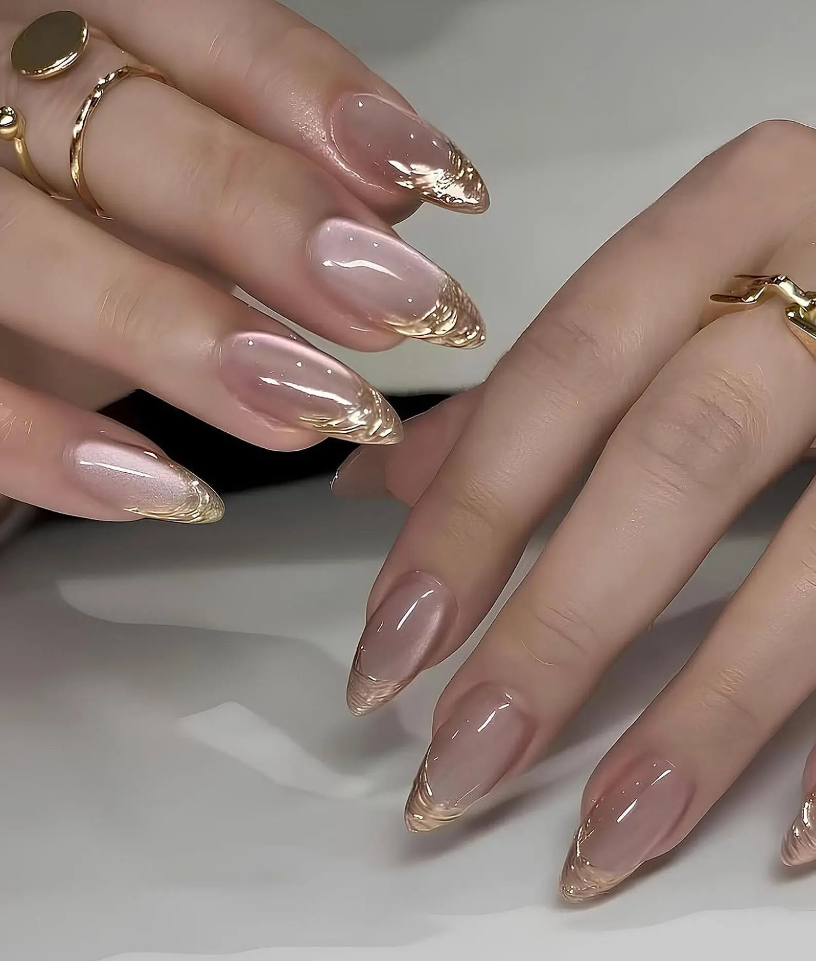 Gold French Cat Eye Press On Nails | Luxury Nail Set