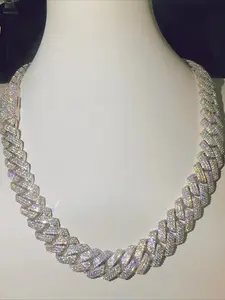 Street Rapper Hip Hop Style Hip Hop VVS Miossanite Chilled Diamond 22mm Sterling Silver 925 Miami Cuban Chain Necklace High Luxury Jewelry