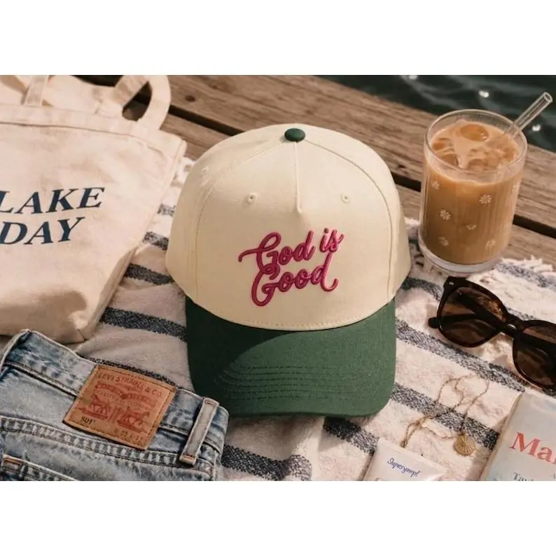 God Is Good Puff Embroidered Two Tone Hat Christian Trucker Cap Personalized Custom Faith Gift