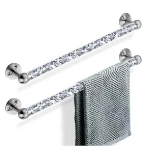 Crushed Diamond Glass Towel Bar for Bathroom Set of 2 Rods Wall-Mounted (15.5”)