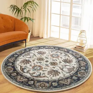 Round Rugs Vintage Print Non-slip Circle Carpet Indoor Area Rug for Living Room Nursery