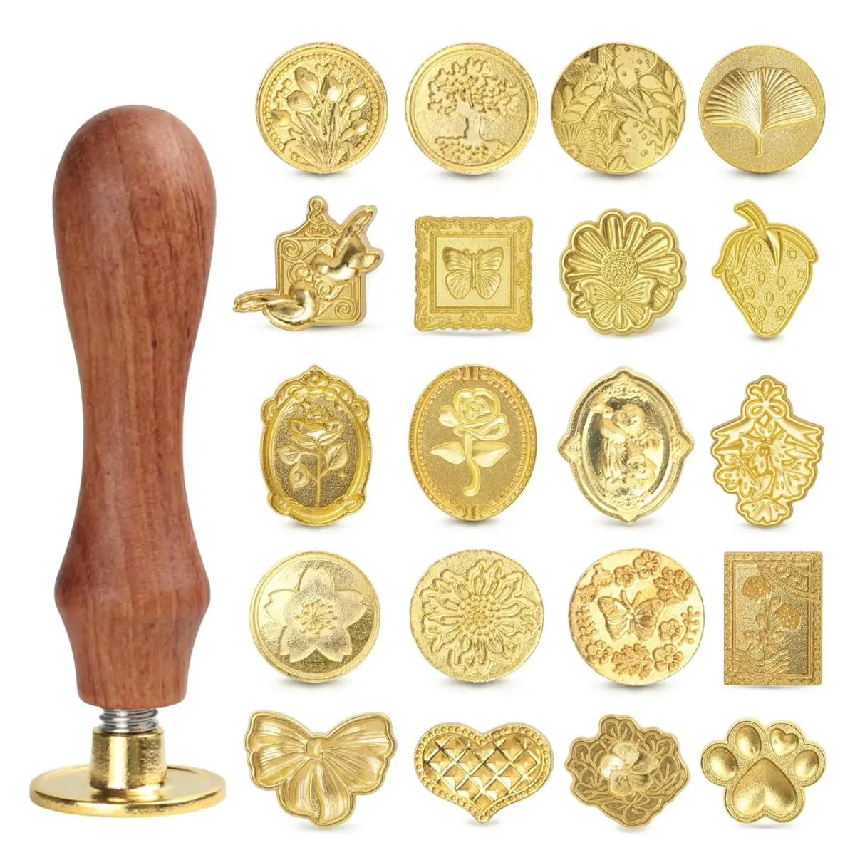 20PCS Vintage Wax Seal Stamp Set – Wooden Handle & Assorted Brass Seal Heads