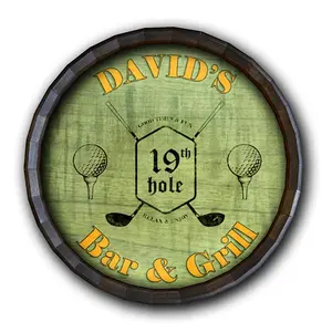 Handcrafted Wooden 19th Hole Golf Barrel Top Tavern Sign - Traditional Home Signs, Home Decor Plaque, Ideal Gift for Golf Enthusiasts
