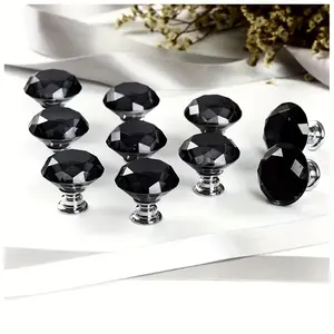 4/6/10/12pcs Diamond Shape Crystal Glass Cabinet Handles, Rhombus Dressing Table Drawer Pulls, Wardrobe Door Hardware Screws Included, Doorknob