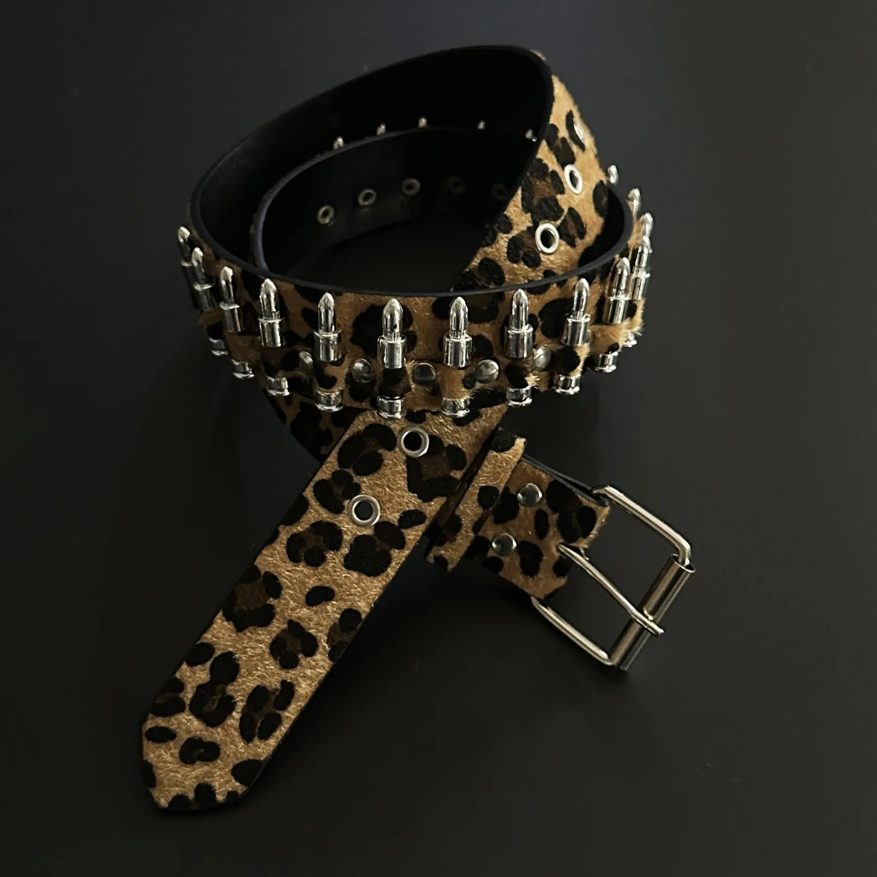 Leopard print bullet belt y2k vintage American cleanfit belt with a unique design for stylish outfits