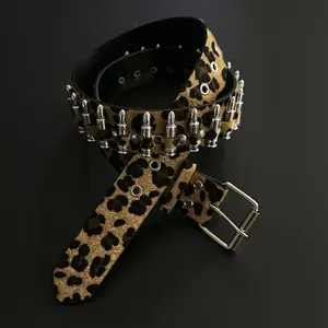 Leopard print bullet belt y2k vintage American cleanfit belt with a unique design for stylish outfits