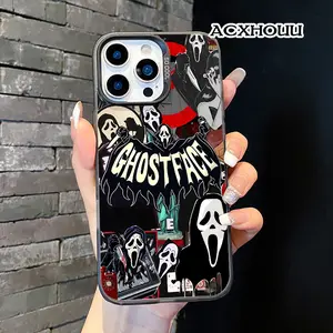 Durable Silicone Lanyard Smartphone Casing, Multi-Model Fit for iPhone 17/16/16 Pro/16 Pro Max/15/15 Pro/14/13/12/11 Cellphone Devices, Ghostface Art Collage Design, Non-Slip Stylish Handheld Accessory