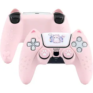 Cute  Paw PS5 Controller  Set,Anti-Slip  Protective Cover  Case for PS5  Controller with 2 Thumb Grip Caps and 1 Sticker - Pink