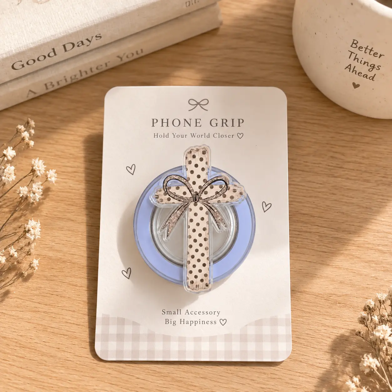 Vintage Bow Phone Grip, Kindle Grip, Polka Dot Ribbon Acrylic Phone Holder, Coquette Style Phone Stand, Neutral Aesthetic Phone Accessory, Gift for Her