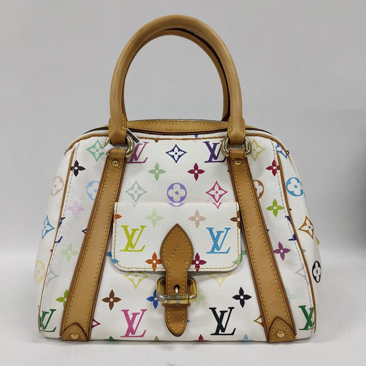 Pre-owned Louis Vuitton canvas Tote Bags white Multicolore Bowling Bag Takashi Murakami xp01106【BF 12Z】