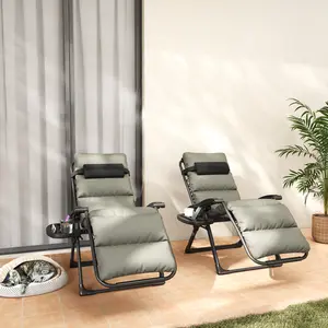 Outsunny Zero Gravity Chairs, Reclining Folding Zero Gravity Lounge Chair, Outdoor Lounge Chairs, Headrest, and Cup Phone Holder Tray for Patio, Beach