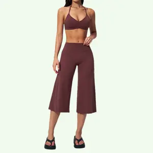 Women's 2-Piece Sports Set - Sleeveless Low-Cut Sexy Shockproof Bra, Tight-Fitting Quick-Dry High-Waisted Below-the-Knee Tank Tops Pants, Suitable for Yoga, Fitness
