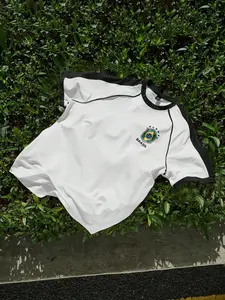 Unisex design, Brazilian No. 7 jersey style short-sleeved T-shirt, color-blocking design, comfortable sports top, streetwear, Sports Clothing, Ideal fan gear, Perfect for football matches, daily wear, essential for fans to show support