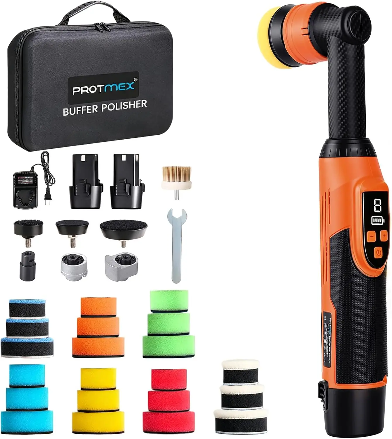 12V Compact Handheld Cordless Mini Detailing Polish Tool - 8 Variable Speed RO/DA Scratch Removal, 21 (1-3 in) Buffing Pads for Car Detailing, Sanding, Handheld Tool