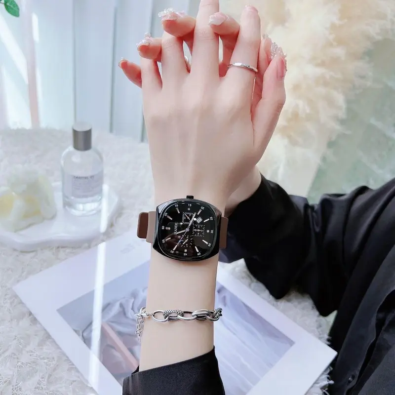 Unisex Minimalist Style Casual Quartz Analog Silicone Wristwatch - Buckle Closure, Waterproof, Luminous Glow Dial, Multiple Time Zones, Multicoloured, Designer-Inspired Fashion Accessory