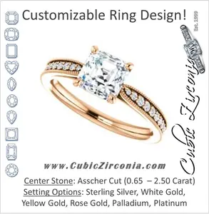 Cubic Zirconia Engagement Ring- The Brooklynn (Customizable Asscher Cut with Cathedral Setting and Milgrained Pavé Band)