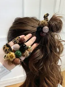 2 Piece Leopard Print Pearl Hair Ties, Elegant Minimalist Design, Flexible Ponytail Accessories, Daily Fashion Wear, Stylish Hair Bands