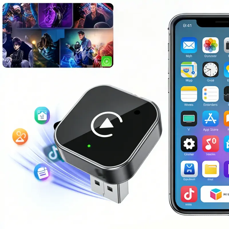 Wireless CarPlay Adapter, Car Audio Accessories, Automotive Carplay Converter, CarPlay Dongle with ABS Body Hidden USB Bluetooth 5.4+WiFi6 Chip 5.8GHz Dual Antenna for Wired CarPlay Cars iPhone Android Auto Compatibility No Delay Connection for Navigation