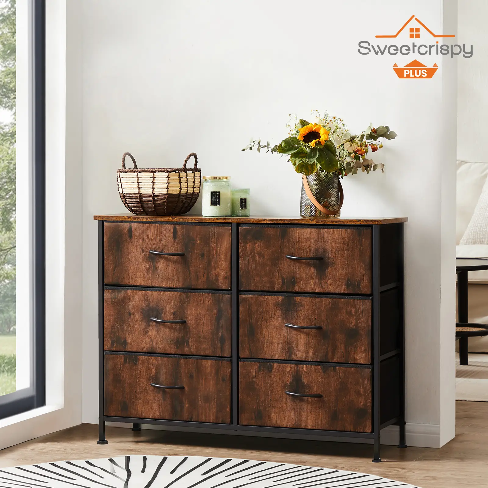 Cupboards Cabinets Dresser - Fabric Storage Tower with 6 Drawers,Drawer Organizer, with Fabric Bins, Steel Frame for Bedroom, Entryway