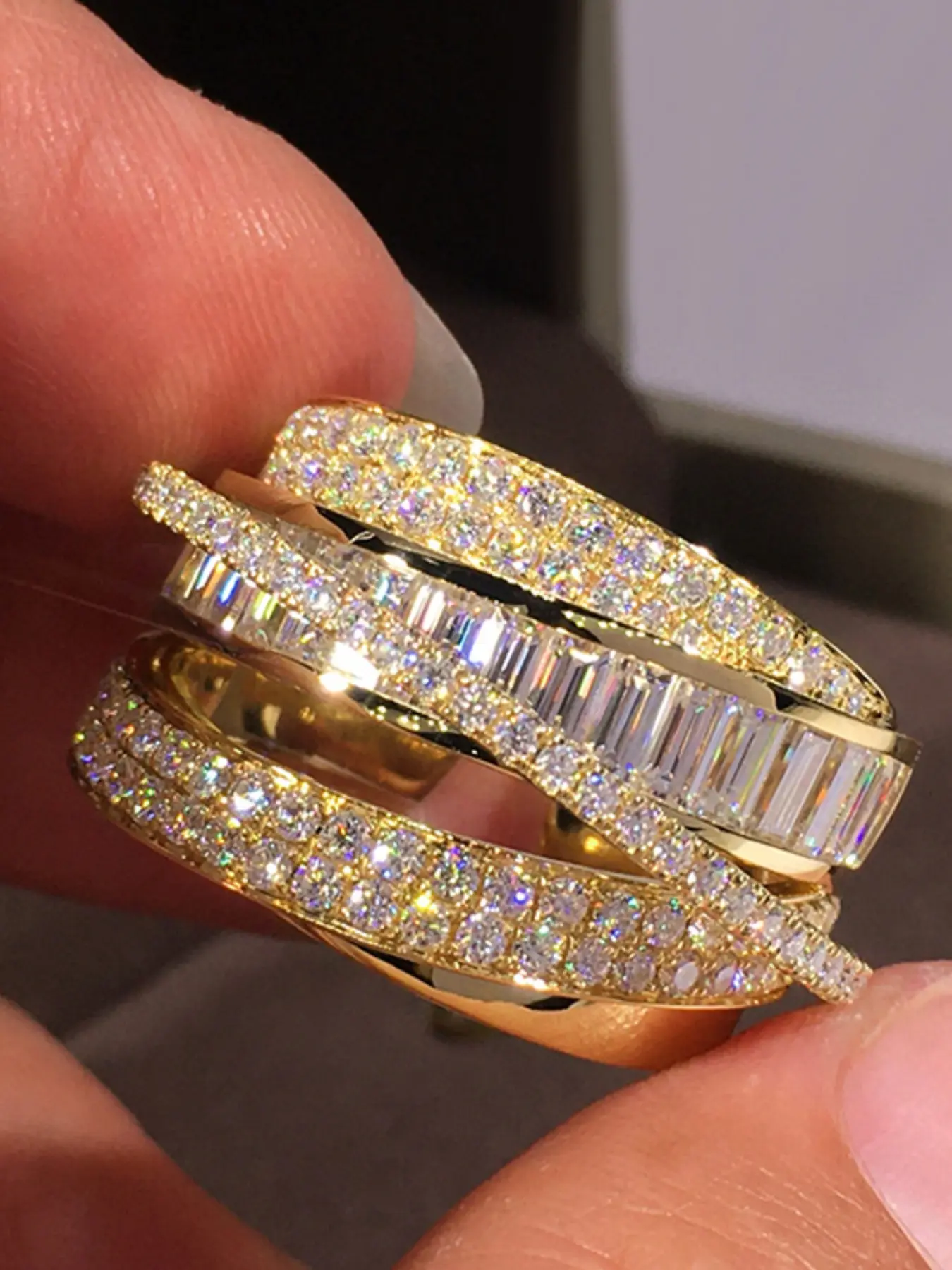 1 Piece Multi-Layered Zirconia Engagement Ring, Fashionable Artificial Gemstone Wrap Design, Daily Wear Accessory, Wedding Gift, Stackable Engagement Ring