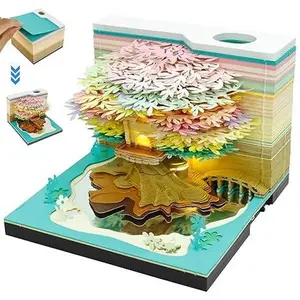 3D Art Calendar Memo Pad 2025, Desktop Decor with Light, Time Piece Calendar 2025, Weekly Calendar Art Craftwork Notepad for Christmas Desktop Decoration (Style 01)